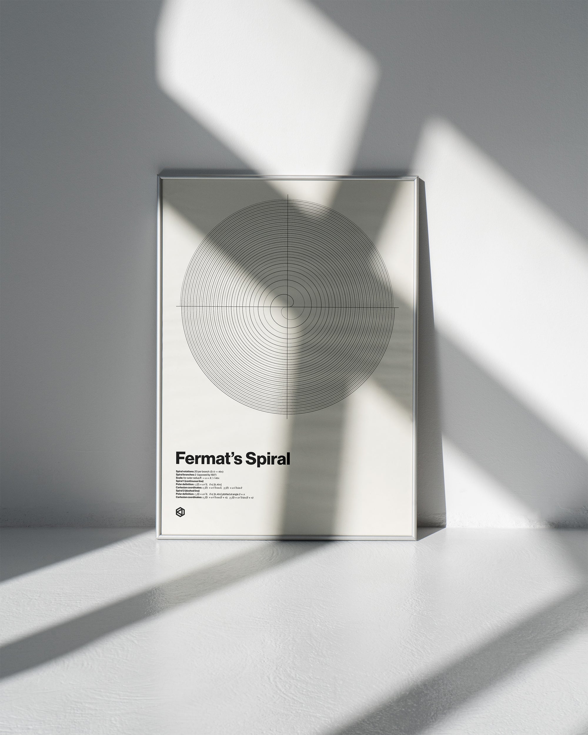 Black and white Fermat's spiral print by Axisophy