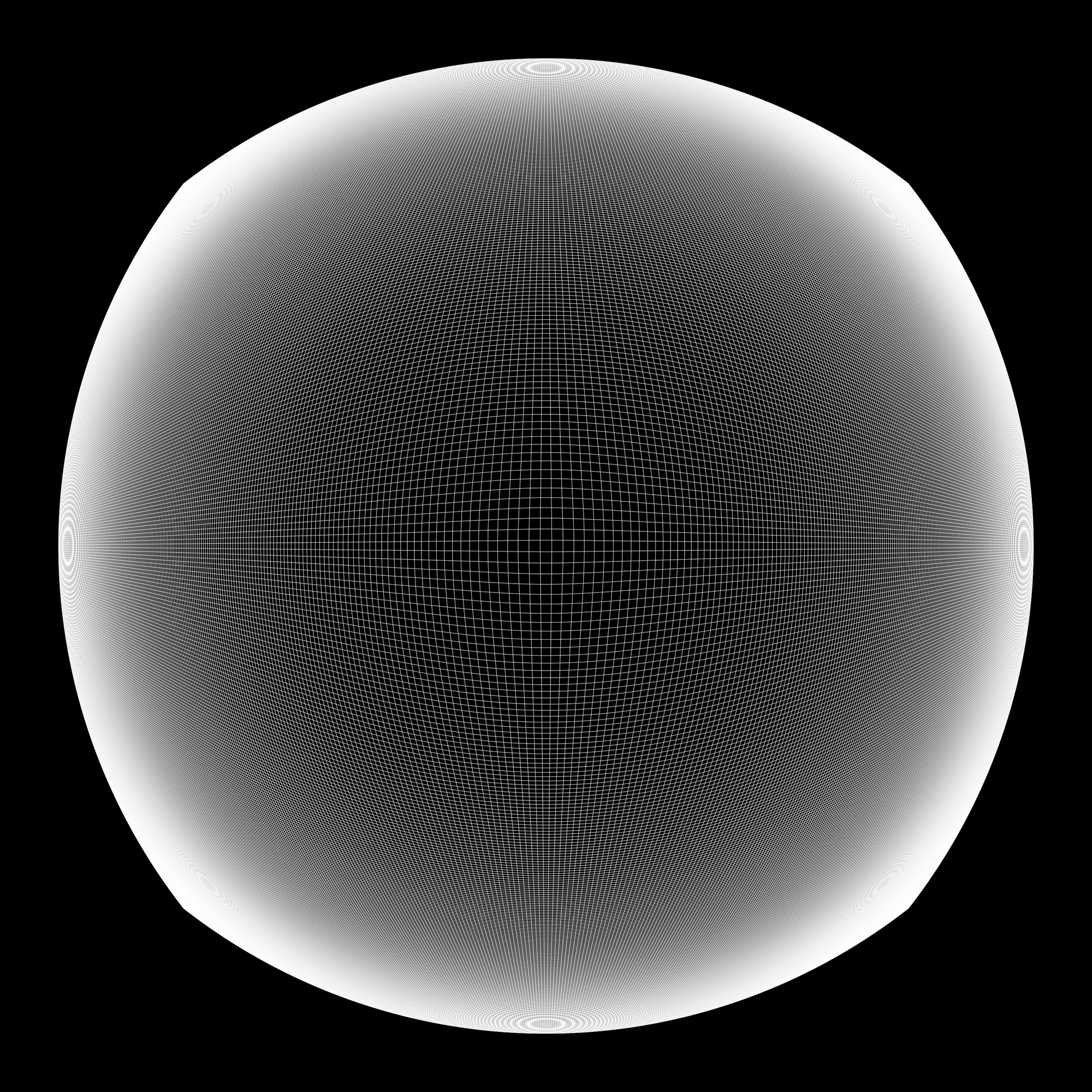 Spherical object with a grid pattern on a black background
