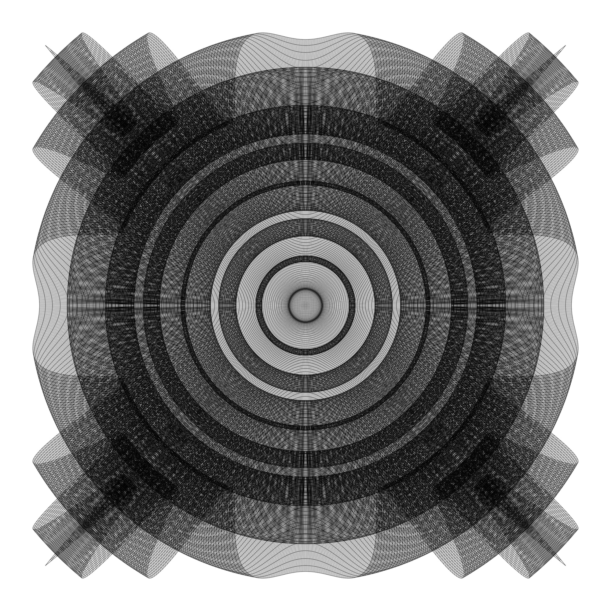 Geometric pattern of concentric circles with a central dot on a white background