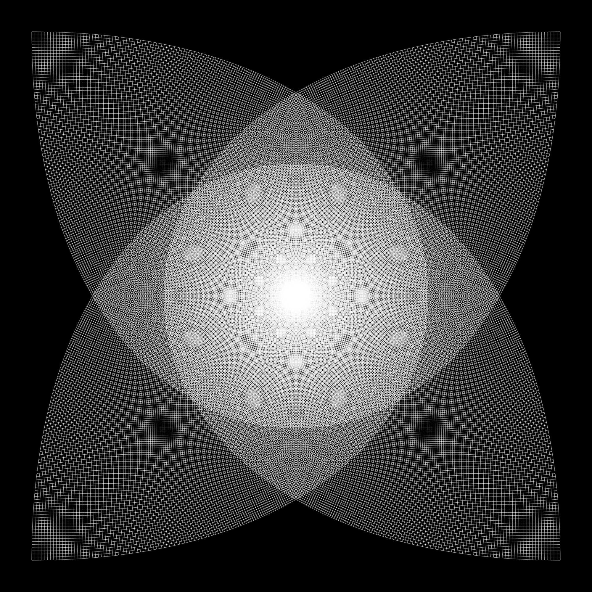 Geometric design with intersecting shapes and a central circle on a black background