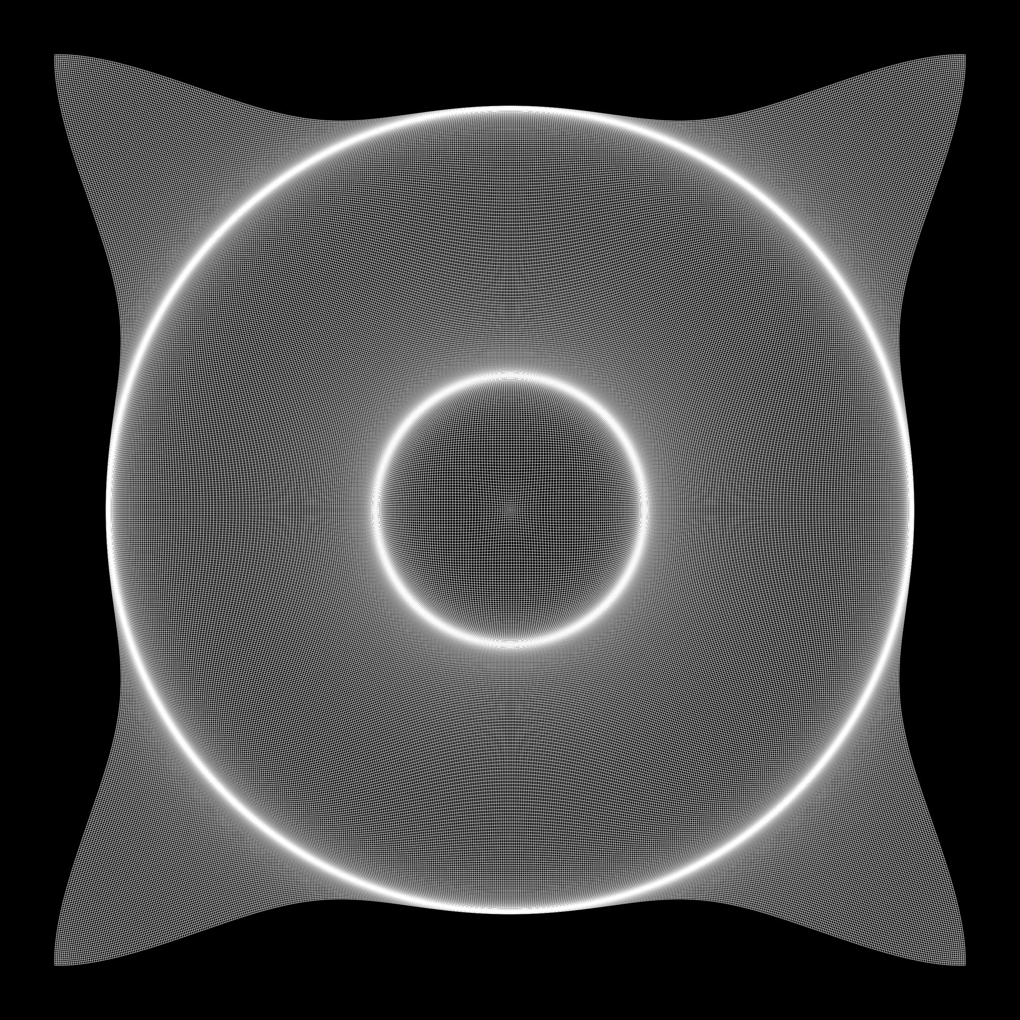 Geometric design with concentric circles and lines on a black background