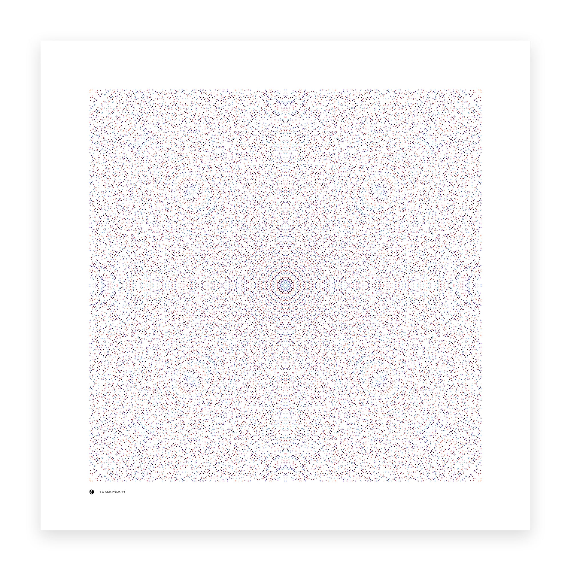 Gaussian Primes 521 art print in muted twilight tones - primes coloured by distance from the origin