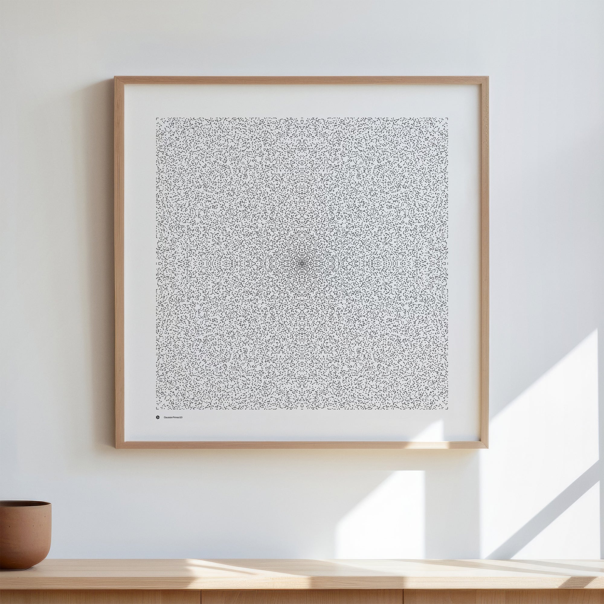Gaussian Primes 521 art print in monochrome, in a wooden frame - Signature series
