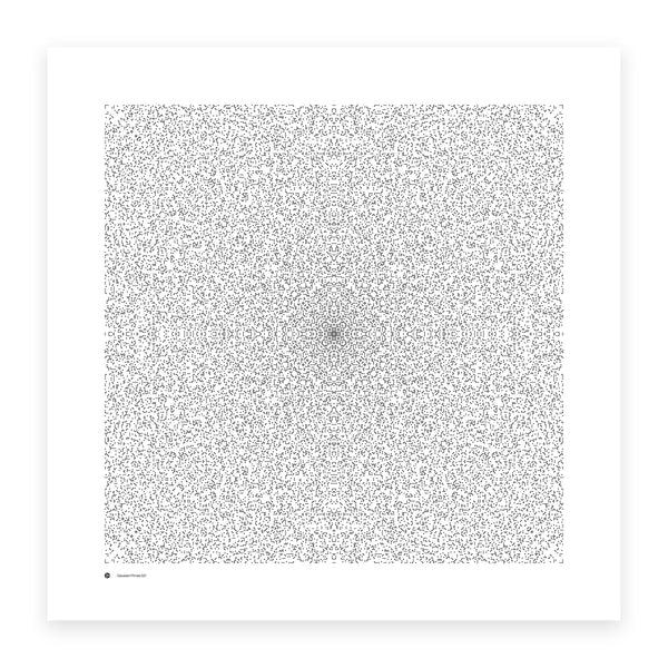 Gaussian Primes 521 art print in monochrome - 33,648 complex primes on a 521 × 521 lattice