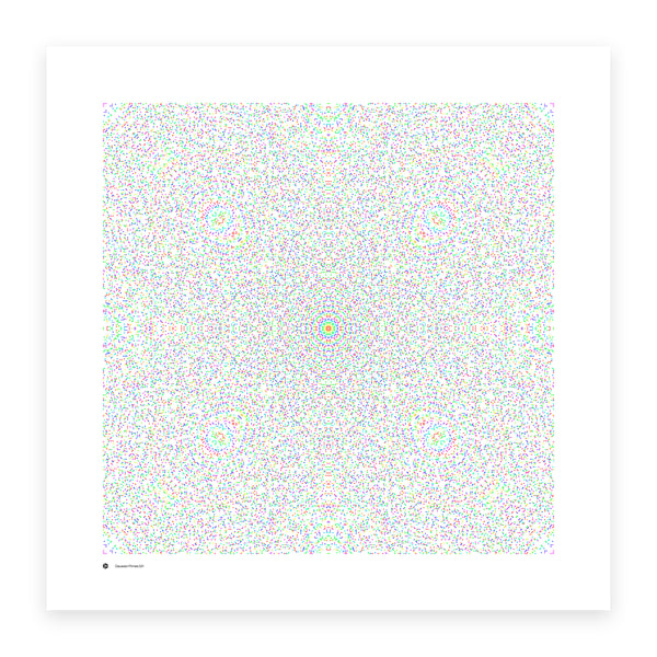 Gaussian Primes 521 art print in full spectrum - primes coloured by distance from the origin