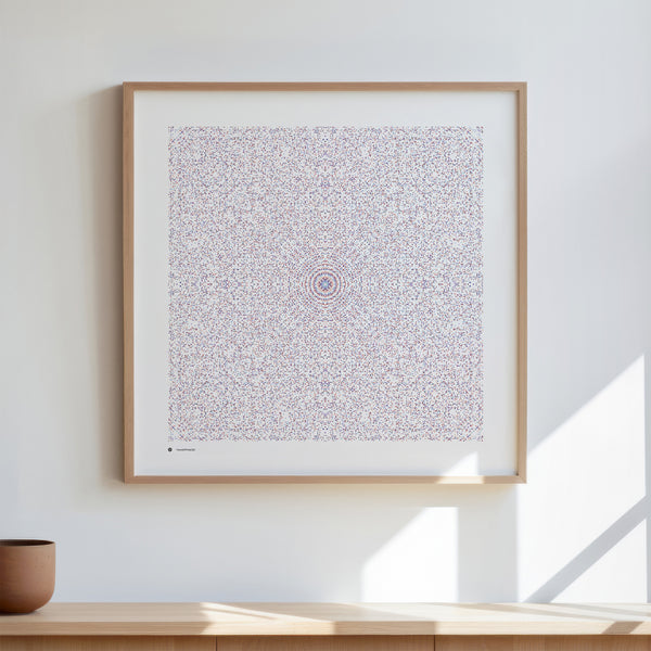 Hurwitz Primes 521 art print in muted twilight tones, in a wooden frame - Signature series