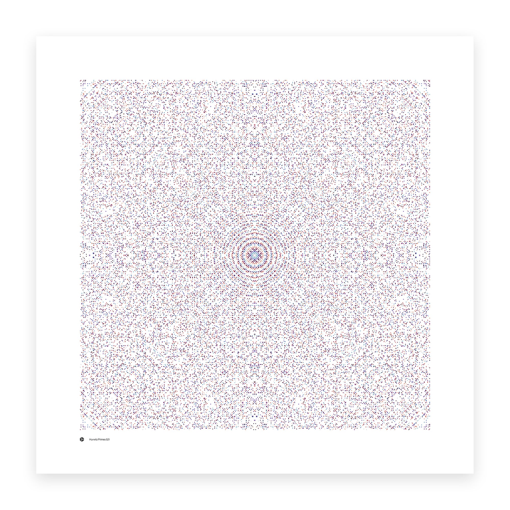 Hurwitz Primes 521 art print in muted twilight tones - primes coloured by distance from the origin