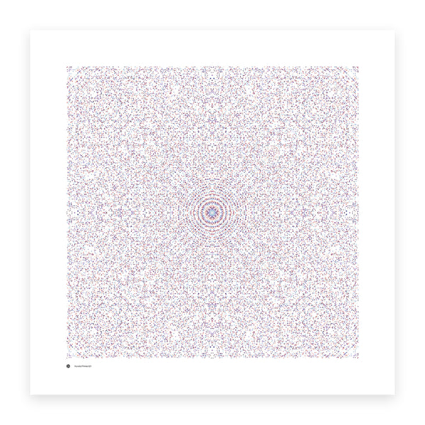 Hurwitz Primes 521 art print in muted twilight tones - primes coloured by distance from the origin