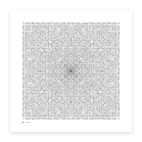 Hurwitz Primes 521 art print in monochrome - 44,489 quaternion primes on a 521 × 521 lattice