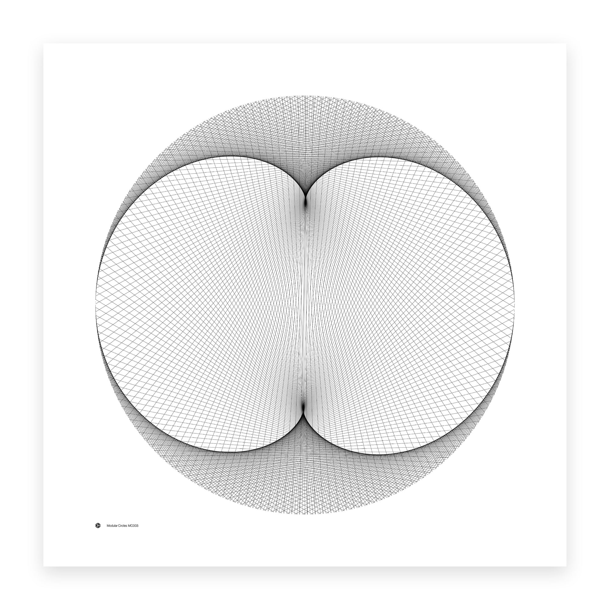 Modular Circles MC0003 - a two-cusped nephroid formed from straight lines on a circle - mathematical art print