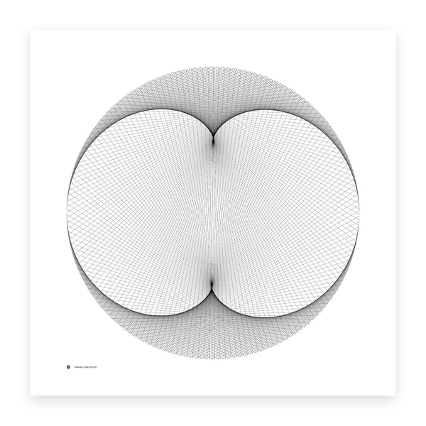 Modular Circles MC0003 - a two-cusped nephroid formed from straight lines on a circle - mathematical art print