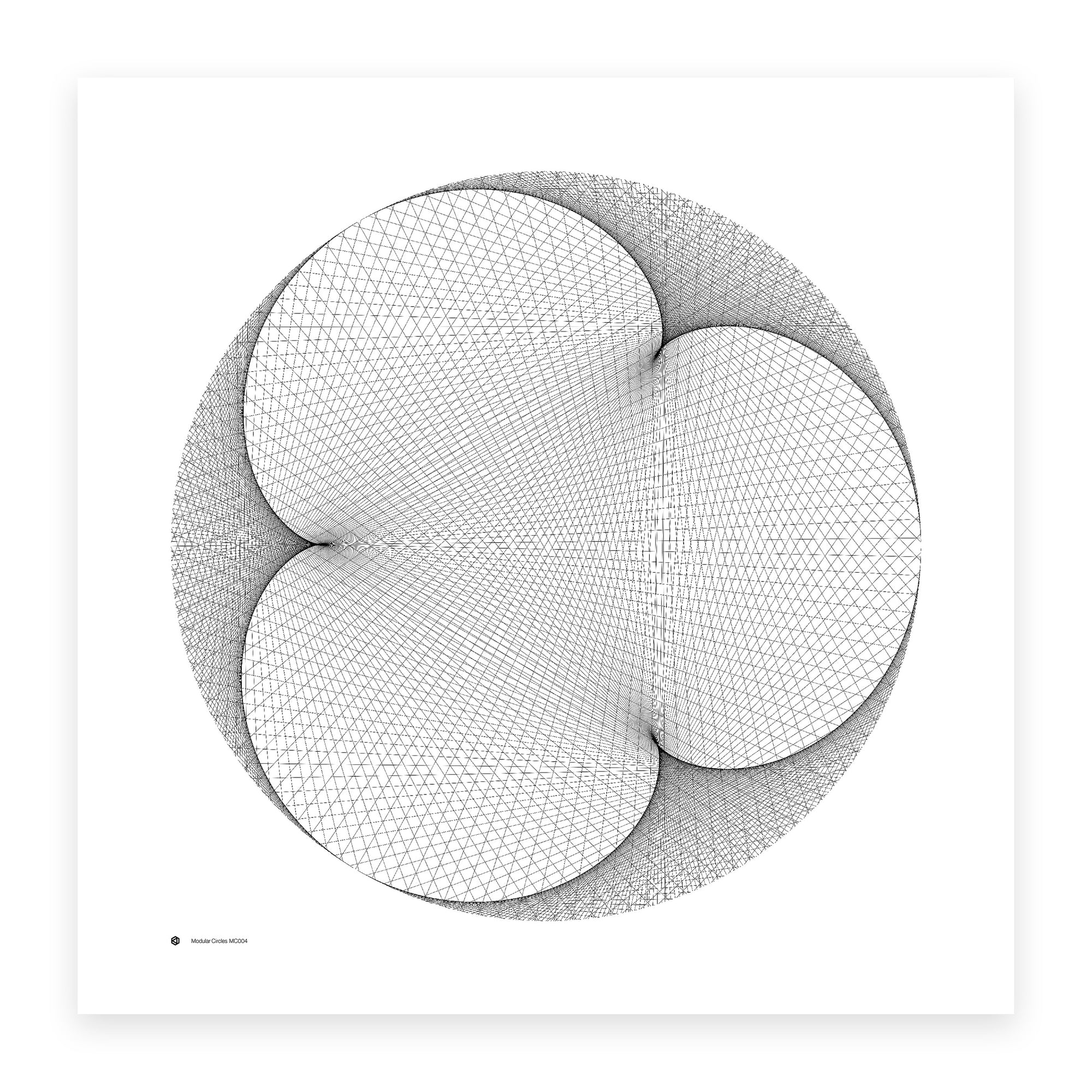 Modular Circles MC0004 - a three-cusped epicycloid formed from straight lines on a circle - mathematical art print