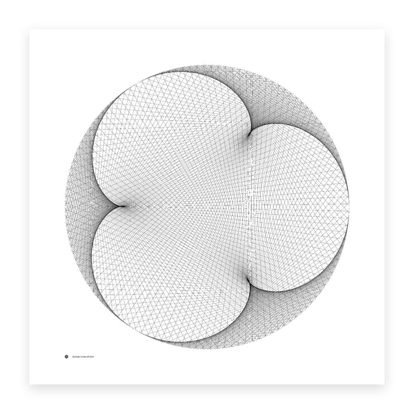 Modular Circles MC0004 - a three-cusped epicycloid formed from straight lines on a circle - mathematical art print