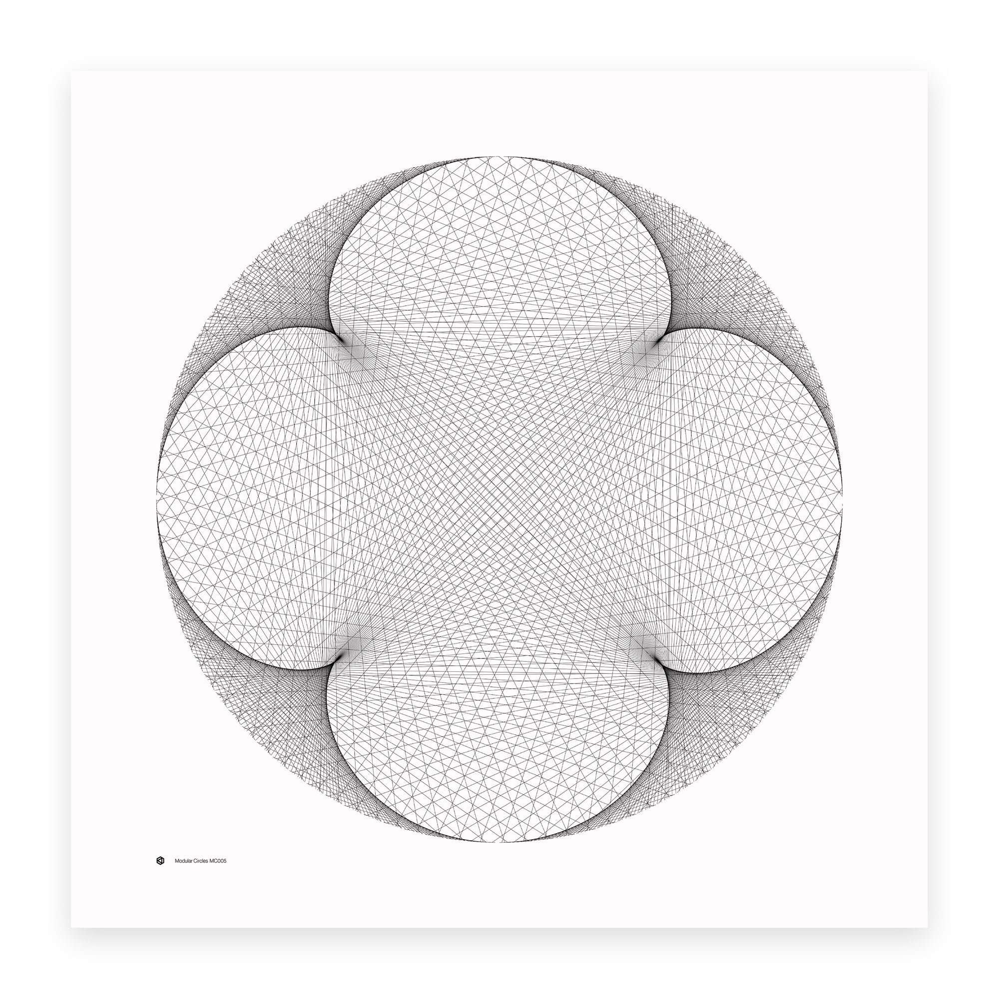 Modular Circles MC0005 - a four-cusped epicycloid formed from straight lines on a circle - mathematical art print