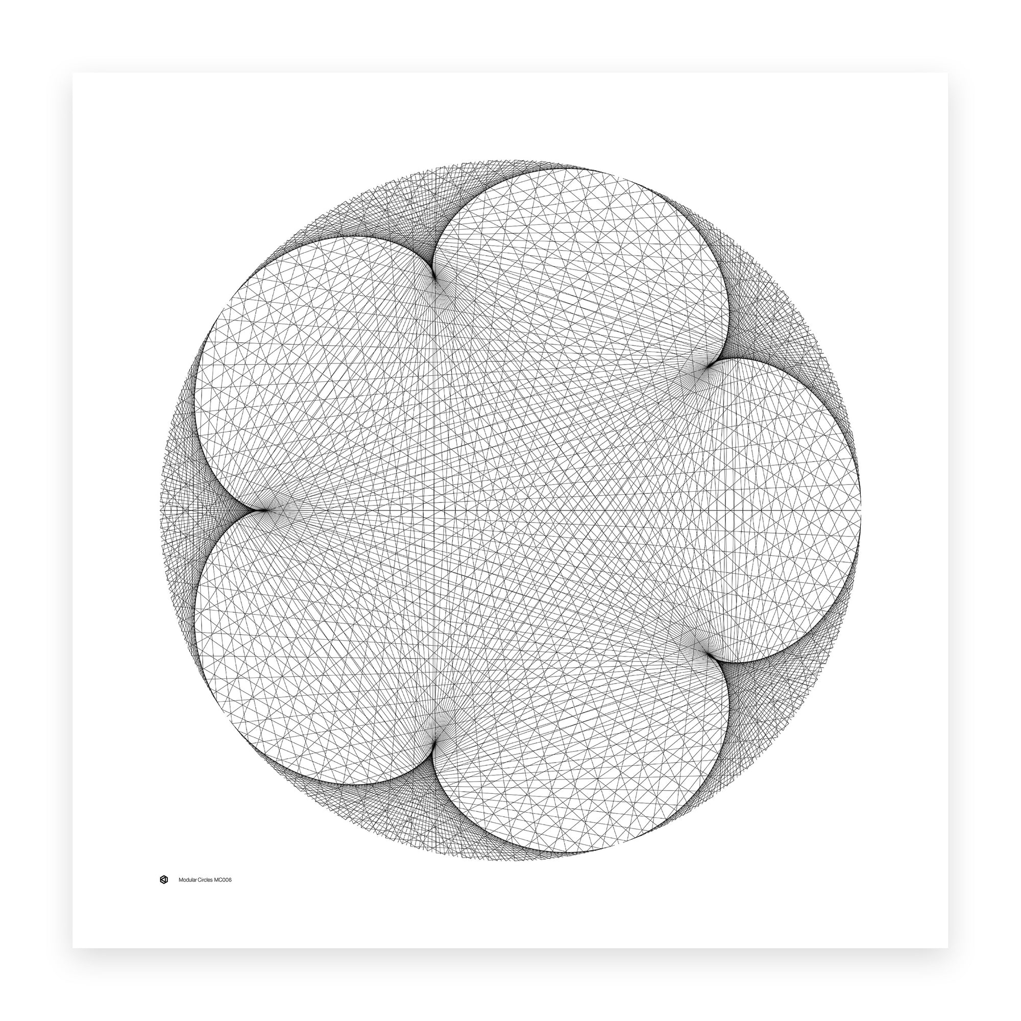 Modular Circles MC0006 - a five-cusped epicycloid formed from straight lines on a circle - mathematical art print