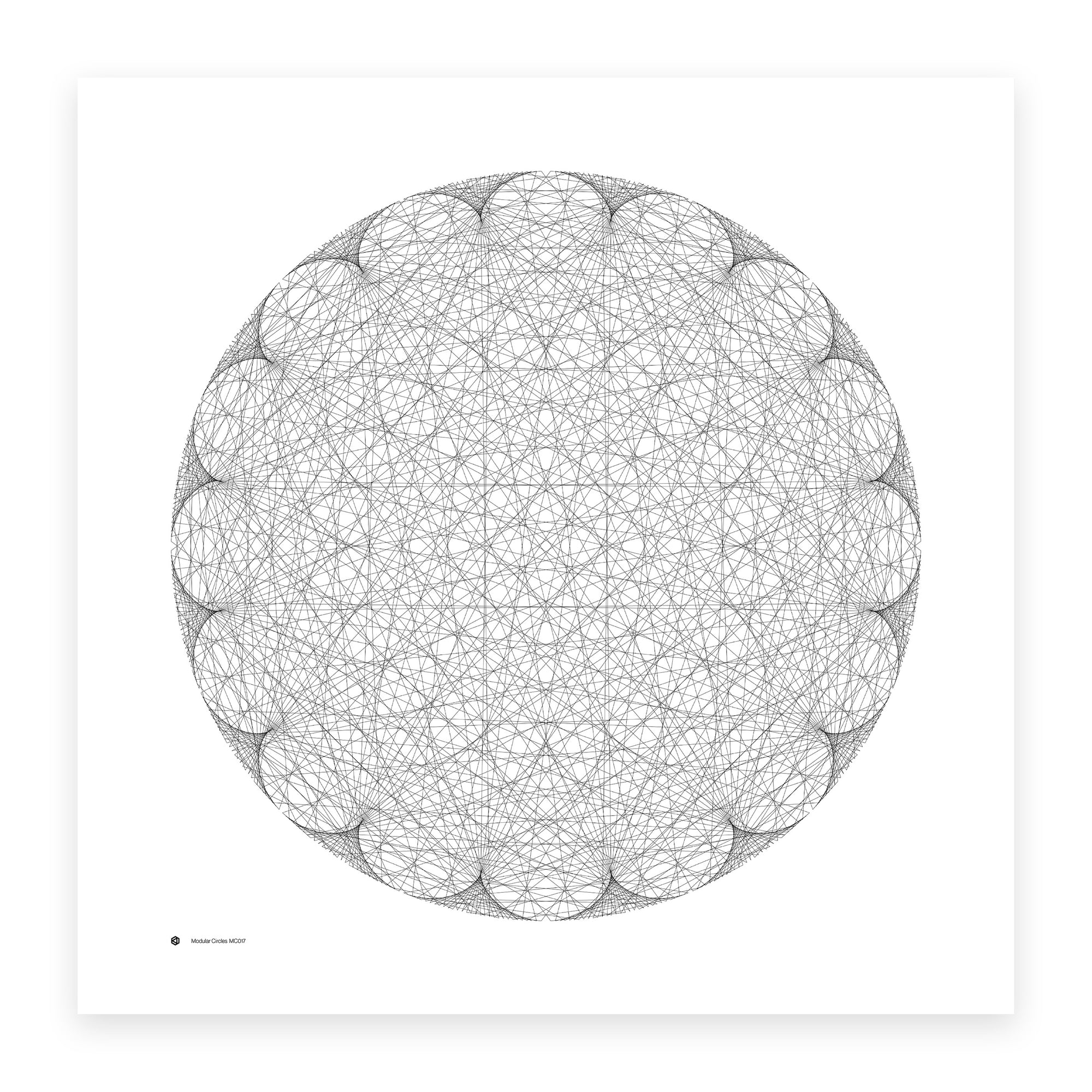 Modular Circles MC0017 - a sixteen-cusped epicycloid formed from straight lines on a circle - mathematical art print