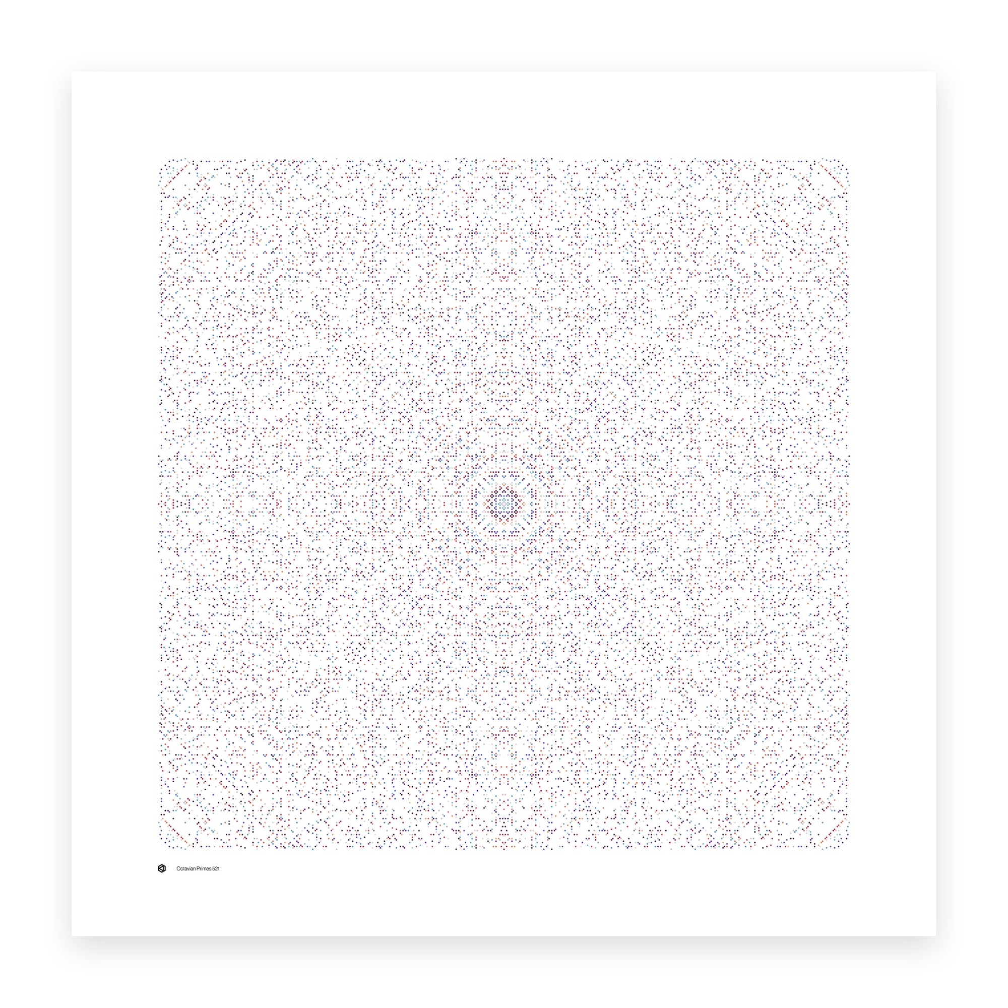 Octavian Primes 521 art print in muted twilight tones - primes coloured by distance from the origin