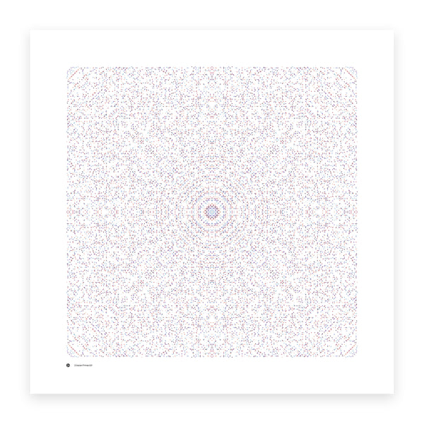 Octavian Primes 521 art print in muted twilight tones - primes coloured by distance from the origin