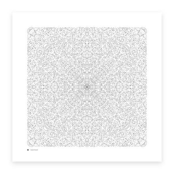 Octavian Primes 521 art print in monochrome - 22,572 octonion primes on a 521 × 521 lattice