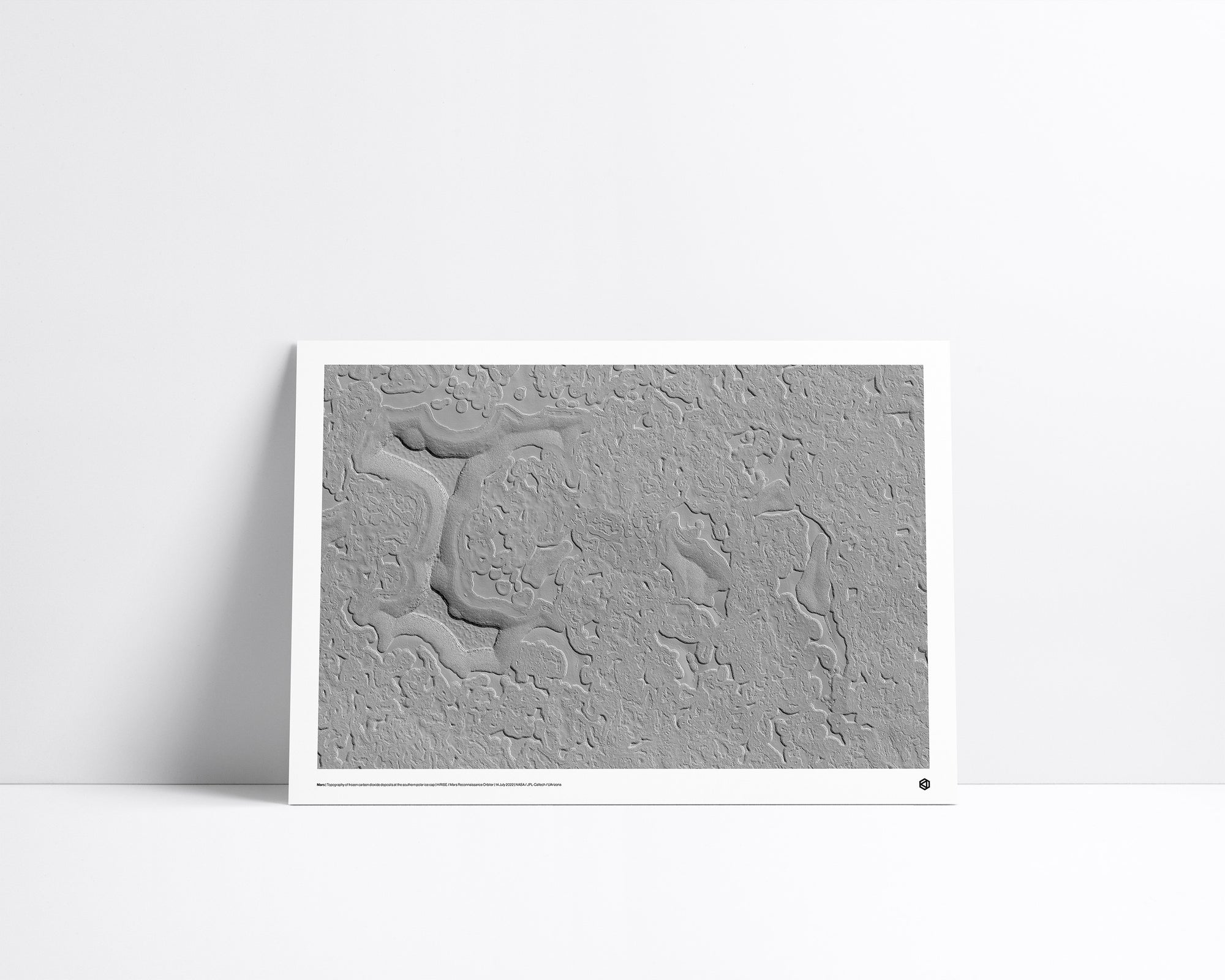 Mars Southern Polar Ice Cap fine art print - HiRISE image showing carbon dioxide ice ridges and pits at the edge of Mars’s south polar region